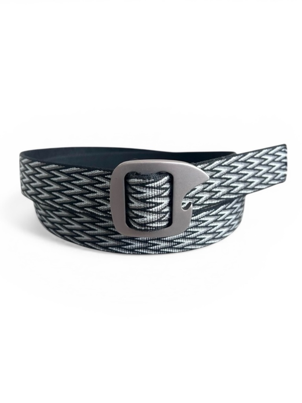 Bison Designs Woven Belt Gray Black Tap Cap Buckle Size Large
